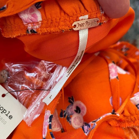 Free People Like A Lady Mini Dress in Orange Floral Print Size Large Sz L - Picture 8 of 11